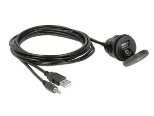 Delock Kabel USB Typ A Stecker + 3,5 mm 4 Pin Klinkenstecker > Einbaubuchse mit Verschlussdeckel USB Typ A Buchse + 3,5 mm 4 Pin Klinkenbuchse (Audio) 2 m schwarz
