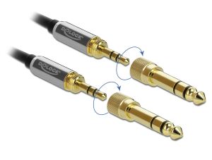 Delock Klinkenkabel 3,5 mm 3 Pin Stecker zu Stecker mit Schraubadapter 2 m