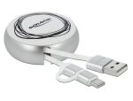 Delock USB 2 in 1 Aufrollkabel Typ-A zu Micro-B und USB-C™ weiß / silber