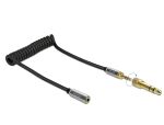 Delock Spiralkabel Verlängerung 3,5 mm 3 Pin Klinkenstecker zu Klinkenbuchse mit 6,35 mm Schraubadapter 1 m