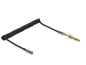 Delock Spiralkabel Verlängerung 3,5 mm 3 Pin Klinkenstecker zu Klinkenbuchse mit 6,35 mm Schraubadapter 2 m