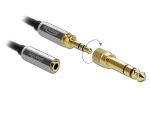 Delock Spiralkabel Verlängerung 3,5 mm 3 Pin Klinkenstecker zu Klinkenbuchse mit 6,35 mm Schraubadapter 2 m