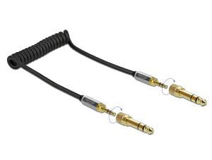 Delock Spiralkabel 3,5 mm 3 Pin Klinkenstecker zu Klinkenstecker mit Schraubadapter 1 m
