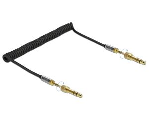 Delock Spiralkabel 3,5 mm 3 Pin Klinkenstecker zu Klinkenstecker mit Schraubadapter 2 m