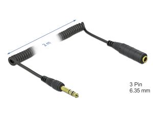 Delock Spiralkabel Verlängerung 6,35 mm 3 Pin Klinkenstecker zu Klinkenbuchse 2 m schwarz