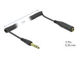 Delock Spiralkabel Verlängerung 6,35 mm 3 Pin Klinkenstecker zu Klinkenbuchse 2 m schwarz