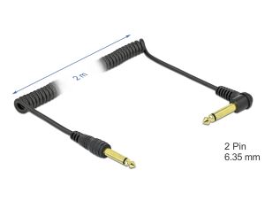 Delock Spiralkabel 6,35 mm 2 Pin Klinkenstecker zu Klinkenstecker Mono gewinkelt 2 m schwarz