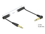 Delock Spiralkabel 6,35 mm 2 Pin Klinkenstecker zu Klinkenstecker Mono gewinkelt 2 m schwarz