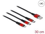Delock USB Ladekabel 3 in 1 Typ-A zu Lightning™ / 2 x USB Type-C™ 30 cm schwarz / rot
