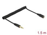 Delock Spiralkabel Verlängerung 3,5 mm 3 Pin Klinkenstecker zu Klinkenbuchse 1,5 m schwarz