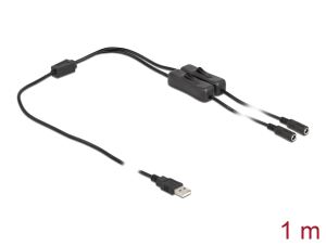 Delock Kabel USB Typ-A Stecker zu 2 x DC 5,5 x 2,1 mm Buchse mit Schalter 1 m