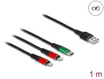 Delock USB Ladekabel 3 in 1 Typ-A zu 2 x Lightning™ / USB Type-C™ 1 m
