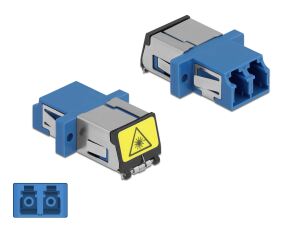 Delock LWL Kupplung mit Laserschutzklappe LC Duplex Buchse zu LC Duplex Buchse Singlemode blau