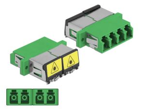 Delock LWL Kupplung mit Laserschutzklappe LC Quad Buchse zu LC Quad Buchse Singlemode grün