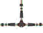Delock Kabelverbinder T-Form für Außenbereich 4 Pin, IP68 wasserdicht, schraubbar, Kabeldurchmesser 4,5 - 7,5 mm schwarz