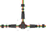 Delock Kabelverbinder T-Form für Außenbereich 5 Pin, IP68 wasserdicht, schraubbar, Kabeldurchmesser 4,5 - 7,5 mm schwarz