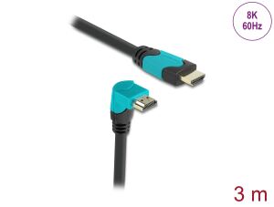 Delock High Speed HDMI Kabel Stecker gerade zu Stecker 90° unten gewinkelt 48 Gbps 8K 60 Hz 3 m
