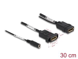 Delock DisplayPort Kabel 4K 60 Hz mit DC Einspeisung 2,1 x 5,5 mm 0,30 m zum Einbau