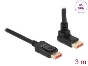 Delock DisplayPort Kabel Stecker gerade zu Stecker 90° oben gewinkelt 8K 60 Hz 3 m