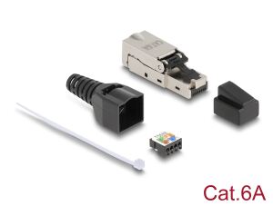 Delock RJ45 Stecker zu LSA mit Knickschutztülle und Staubschutz Cat.6A werkzeugfrei