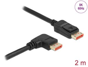 Delock DisplayPort Kabel Stecker gerade zu Stecker 90° rechts gewinkelt 8K 60 Hz 2 m