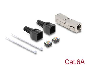 Delock RJ45 Verbinder LSA zu LSA mit Knickschutztülle Cat.6A werkzeugfrei