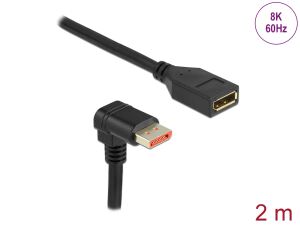 Delock DisplayPort Verlängerungskabel Stecker 90° unten gewinkelt zu Buchse 8K 60 Hz 2 m