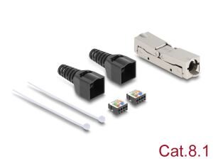 Delock RJ45 Verbinder LSA zu LSA mit Knickschutztülle Cat.8.1 werkzeugfrei