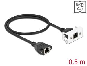 Delock Netzwerk Verlängerungskabel für Easy 45 Modul S/FTP RJ45 Buchse zu RJ45 Buchse Cat.6A 50 cm schwarz / weiß