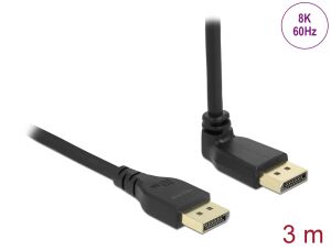 Delock DisplayPort Kabel Stecker gerade zu Stecker 90° oben gewinkelt 8K 60 Hz 3 m ohne Einrastfunktion