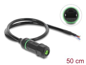 Delock Kabel RJ45 Buchse zu offene Kabelenden zum Einbau Cat.6 mit M16,8 x 1,5 mm Gewinde und Gehäuse 50 cm schwarz