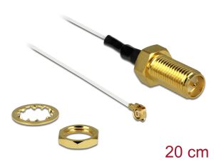 Delock Antennenkabel RP-SMA Buchse zum Einbau zu I-PEX Inc., MHF® II Stecker 0.81, 20 cm Gewindelänge 10 mm