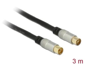 Delock Antennenkabel IEC Stecker > IEC Buchse RG-6/U quad shield 3 m schwarz Premium