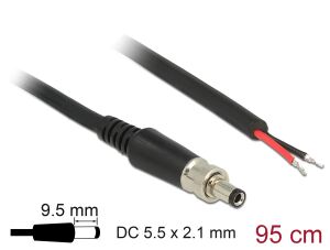 Delock Stromversorgungskabel DC 5,5 x 2,1 x 9,5 mm verschraubbar zu offenen Kabelenden 95 cm