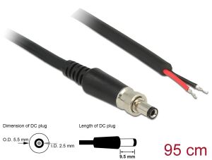 Delock Stromversorgungskabel DC 5,5 x 2,5 x 9,5 mm verschraubbar zu offenen Kabelenden 95 cm