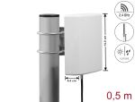 Delock WiFi 2,4 GHz Antenne N Stecker 8 dBi direktional mit Anschlusskabel RG-58, 50 cm weiß outdoor