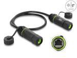 Delock Dual Kabelverbinder RJ45 Buchse zu RJ45 Buchse Cat.6A zum Einbau mit M20 x 1,5 mm Gewinde IP68 staub- und wasserdicht 0,5 m schwarz