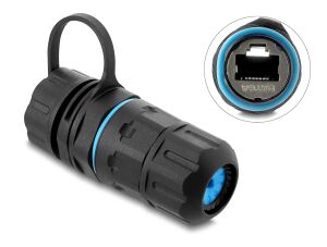 Delock Kabelverbinder RJ45 Buchse zu RJ45 Buchse Cat.6A mit M20 x 1,5 mm Gewinde und Verschlusskappe mit Gehäuse IP68 staub- und wasserdicht