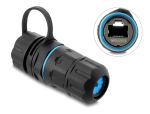 Delock Kabelverbinder RJ45 Buchse zu RJ45 Buchse Cat.6A mit M20 x 1,5 mm Gewinde und Verschlusskappe mit Gehäuse IP68 staub- und wasserdicht