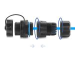 Delock Kabelverbinder RJ45 Buchse zu RJ45 Buchse Cat.6A mit M23,5 x 1,5 mm Gewinde und Verschlusskappe mit Gehäuse IP68 staub- und wasserdicht