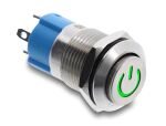 Delock Drucktaster zum Einbau 12 mm 4 x Lötanschluss LED grün Powersymbol hoch tastend