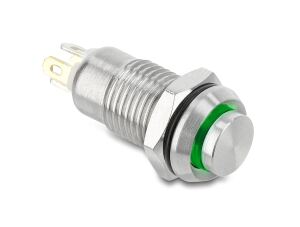 Delock Drucktaster zum Einbau 8 mm 4 x Lötanschluss LED tastend hoch Ring grün