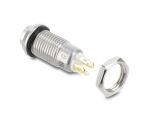 Delock Drucktaster zum Einbau 8 mm 4 x Lötanschluss LED tastend hoch Ring grün