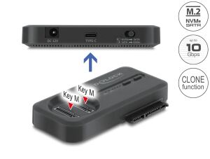 Delock USB Type-C™ M.2 Dockingstation für 1 x M.2 NVMe SSD / 1 x M.2 SATA SSD / 1 x SATA SSD / HDD mit Klonfunktion