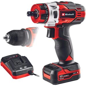 Einhell Akku-Bohrschrauber TE-CD 12/1 X-Li, 12Volt (rot/schwarz, Li-Ionen Akku 2Ah)