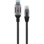 Goobay Ethernet-Kabel USB-A 3.2 Gen1 Stecker > RJ-45 Stecker (schwarz/silber, 1 Meter, geflochtener Textilmantel)