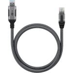 Goobay Ethernet-Kabel USB-A 3.2 Gen1 Stecker > RJ-45 Stecker (schwarz/silber, 1 Meter, geflochtener Textilmantel)