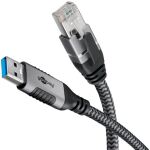 Goobay Ethernet-Kabel USB-A 3.2 Gen1 Stecker > RJ-45 Stecker (schwarz/silber, 10 Meter, geflochtener Textilmantel)