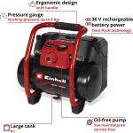Einhell Power X-Change Akku-Kompressor TE-AC 36/150 Li OF - Solo, 36Volt (2x18V) (schwarz/rot, ohne Akku und Ladegerät)