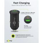 Goobay Dual-USB Auto-Schnellladegerät 45 Watt (schwarz, 1x USB-C, 1x USB-A, Power Delivery, 12 / 24 Volt)